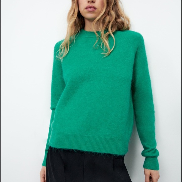 Zara WOOL & ALPACA BLEND KNIT SWEATER GREEN SIZE S NEW - Picture 6 of 10